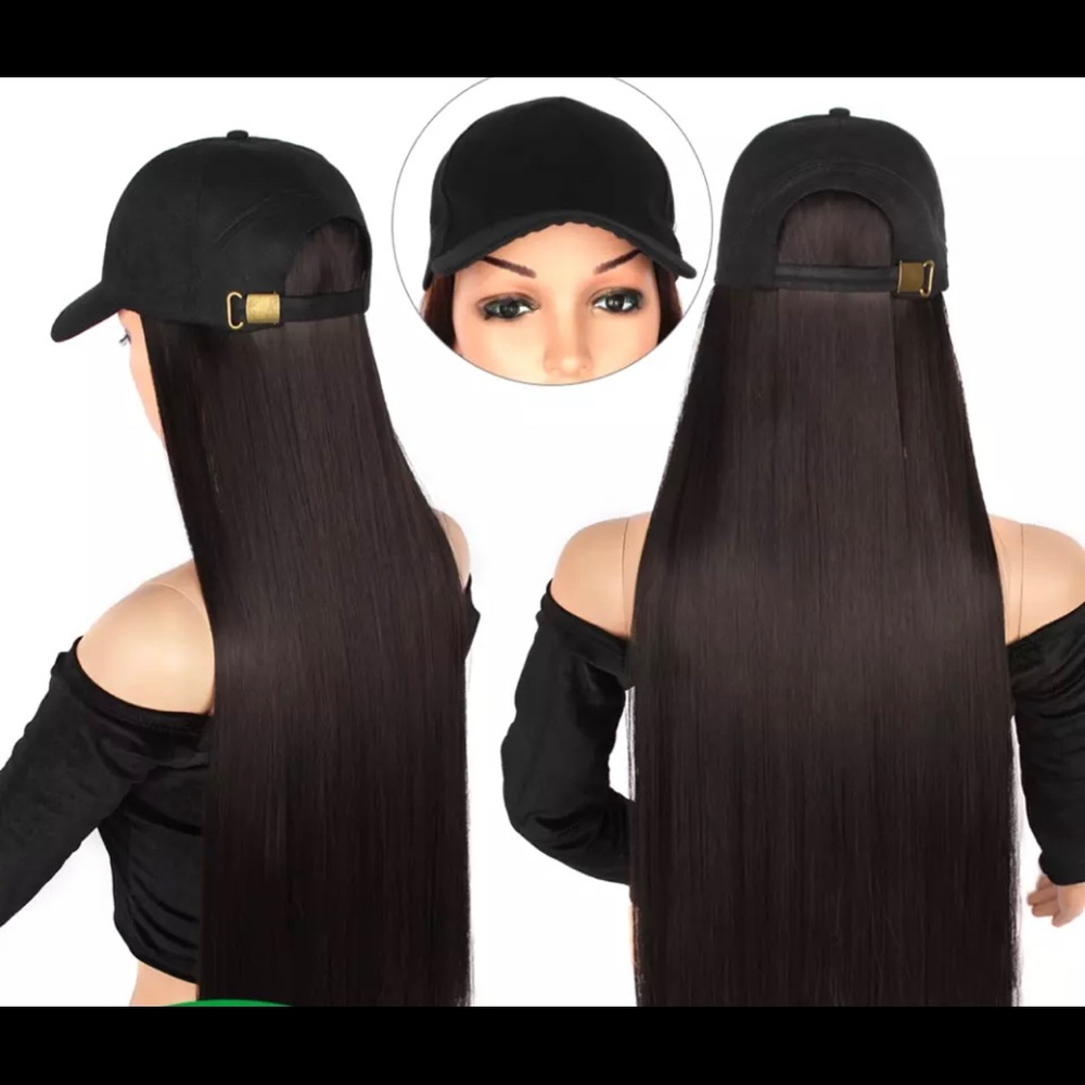 Baseball cap with attach hair extension